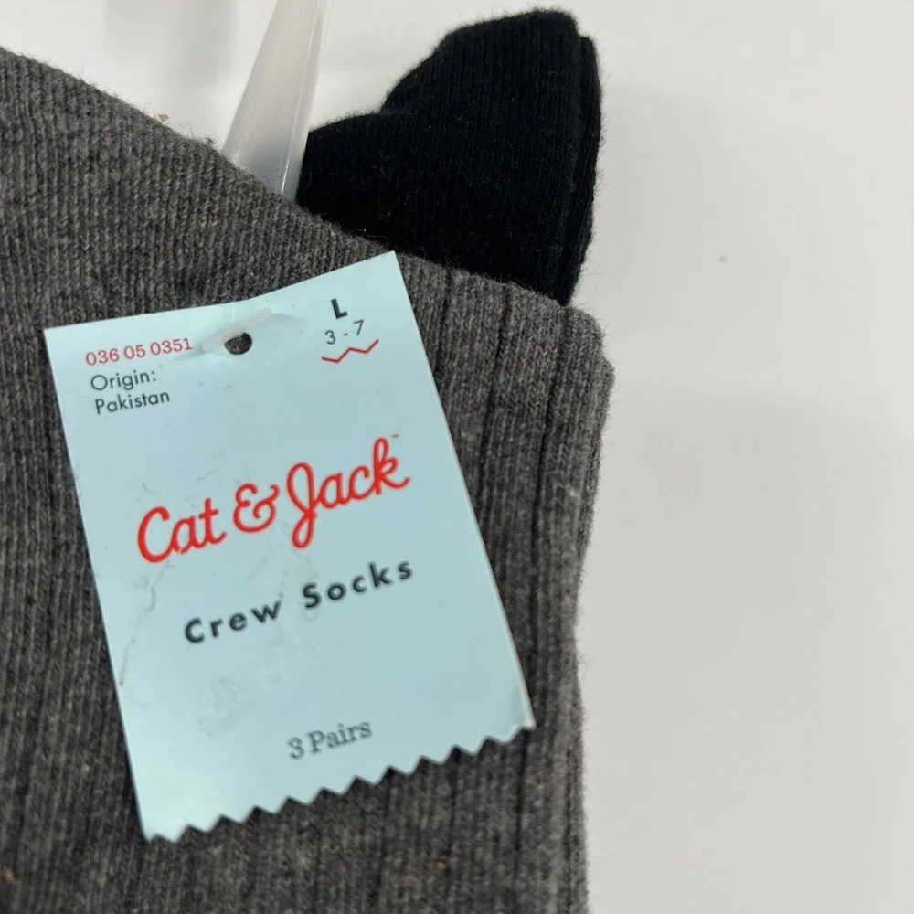NEW Cat & Jack 3 pack uniform crew socks navy black gray cotton blend L 3-7